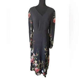 SHEIN Black Floral Long Sleeve Dress